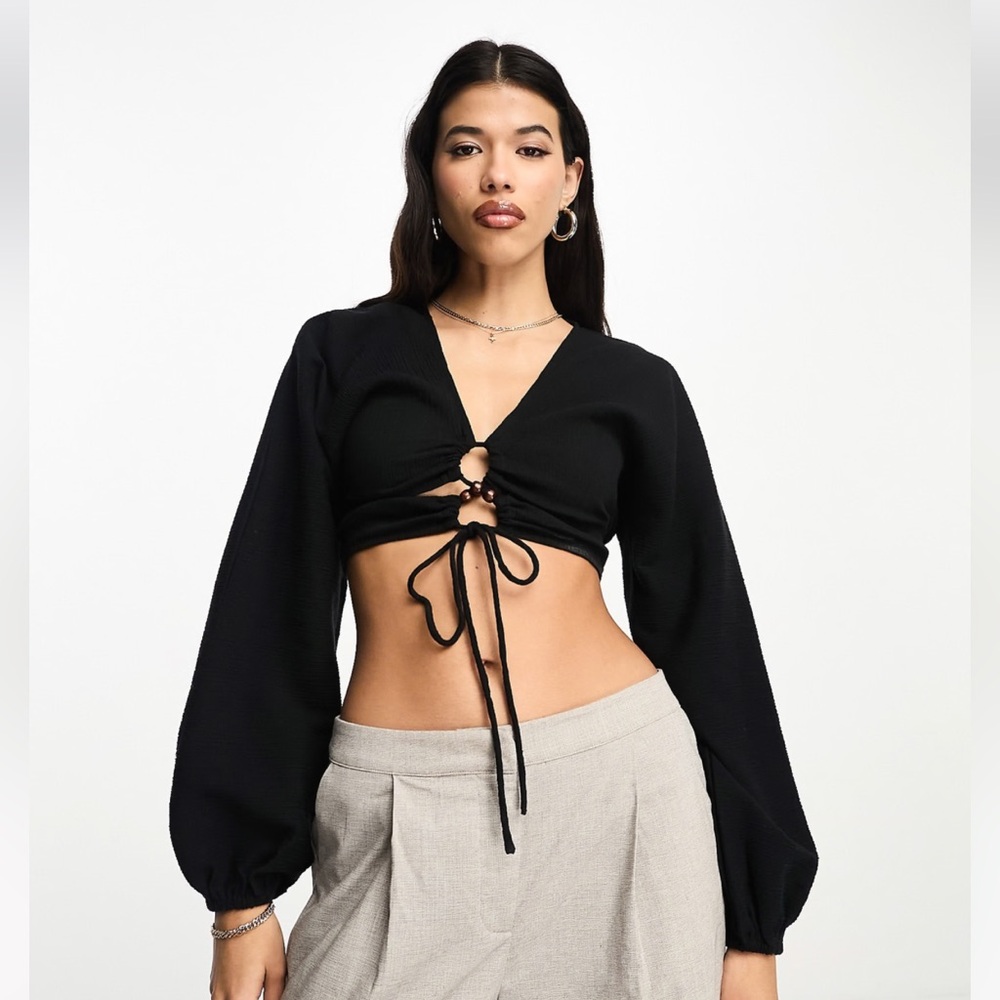 ASOS Black Crop Top with Tie Front
